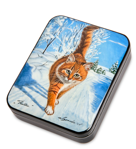 Народные промыслы ШК-55/129-G Шкатулка «Котик» Лидяева Л.