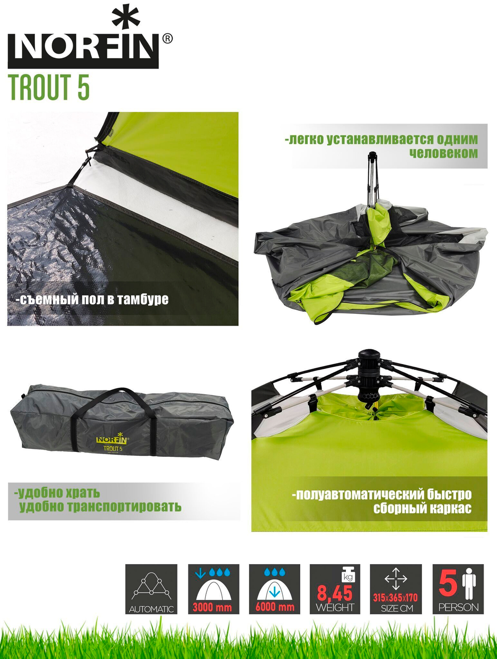 Палатка автоматическая 5-ти местная Norfin TROUT 5 NF