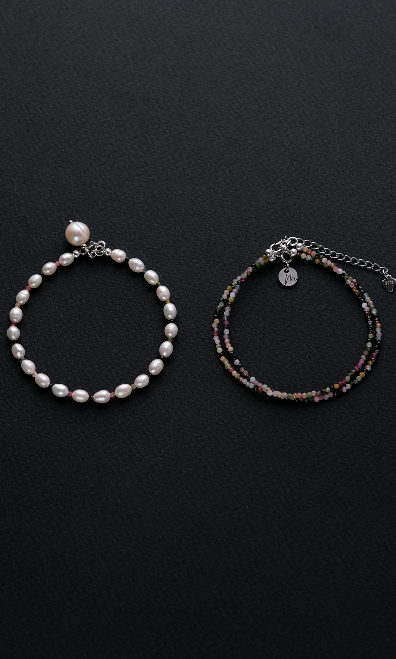 Колье Сотуар "Memo Flow" из турмалина цветного с жемчугом