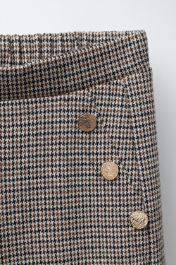 ZARA БРЮКИ WIDE LEG ЖАККАРД С ПУГОВИЦАМИ, КОРИЧНЕВЫЙ