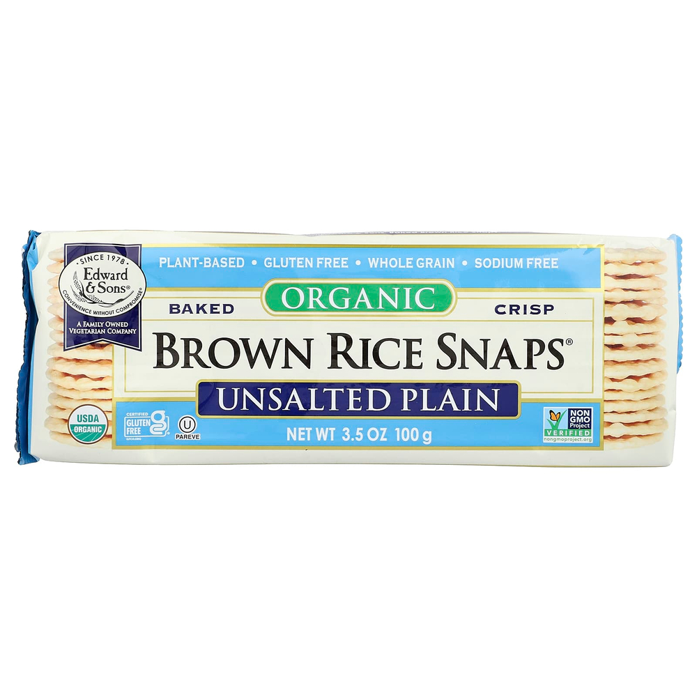 Edward & Sons, Organic Baked Crisp Brown Rice Snaps®, органический запеченный рис, несоленый, без добавок, 100 г (3,5 унции)
