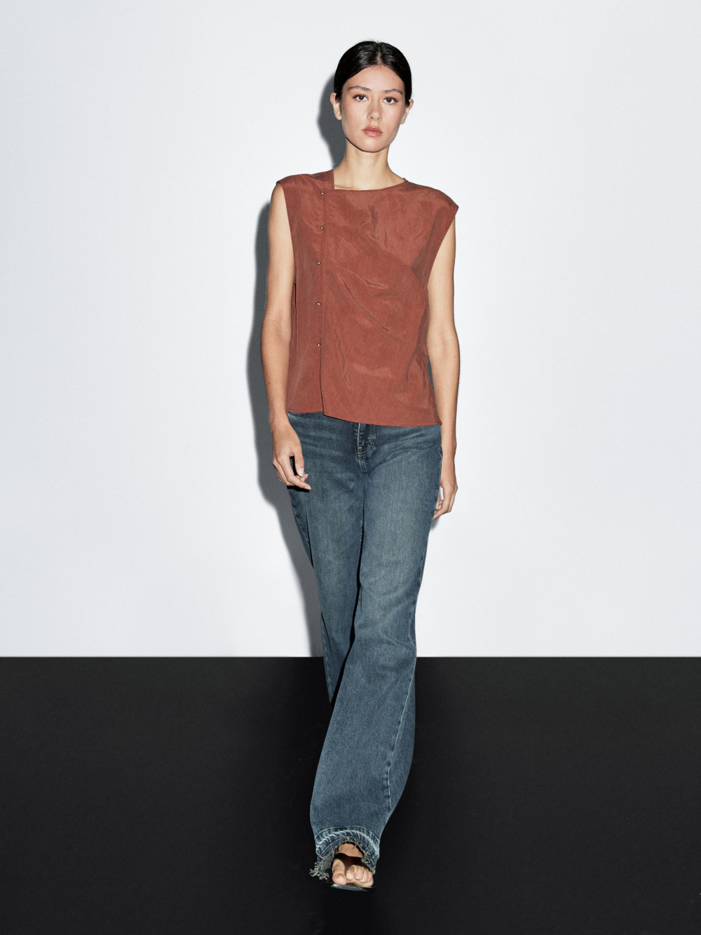 Massimo Dutti Блуза с серебристыми пуговицами сбоку, черепичный