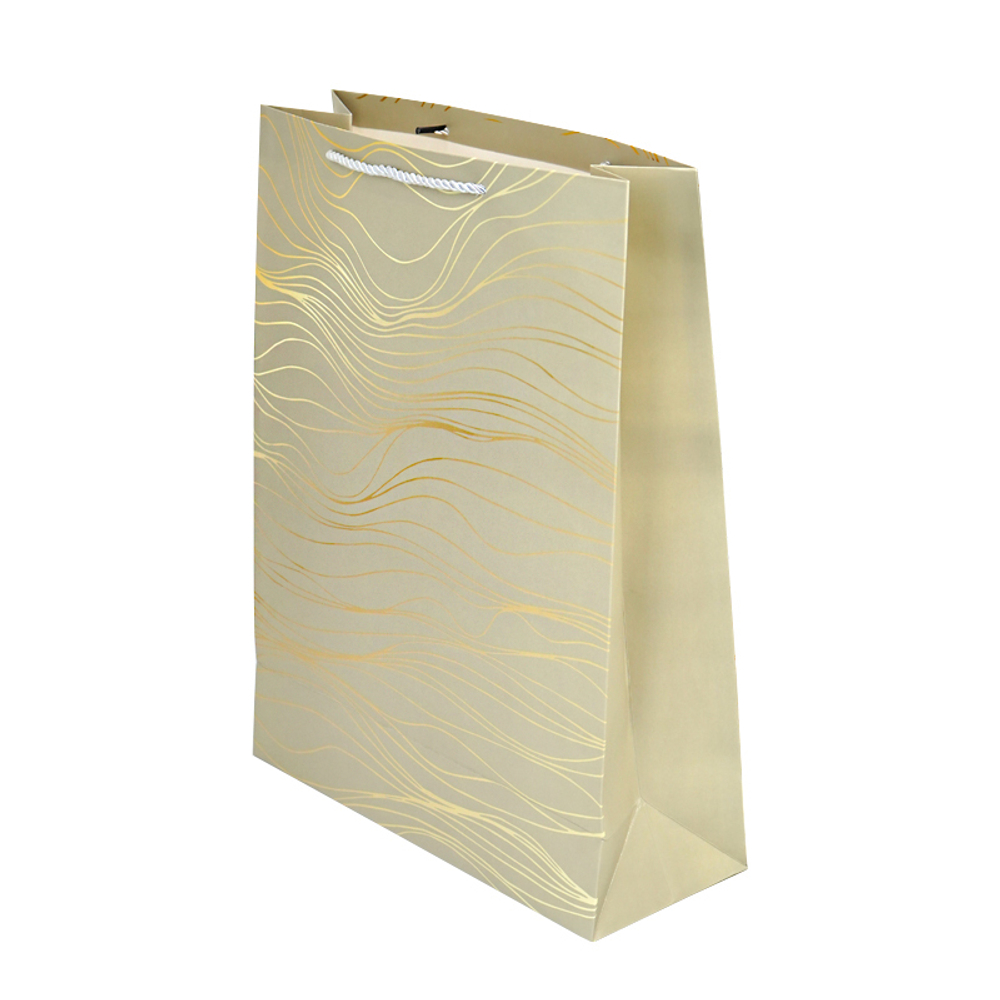 Пакет подарочный "Золотые волны", Молочный, Тиснение фольгой 31*12*41 см