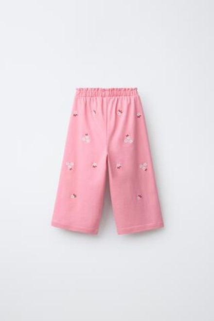 ZARA БРЮКИ-КЮЛОТЫ С ВЫШИВКОЙ ЦВЕТОВ, КОРАЛЛОВЫЙ