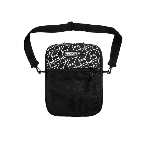 Сумка ТАЙНА L через плечо черный/ белые вопросы