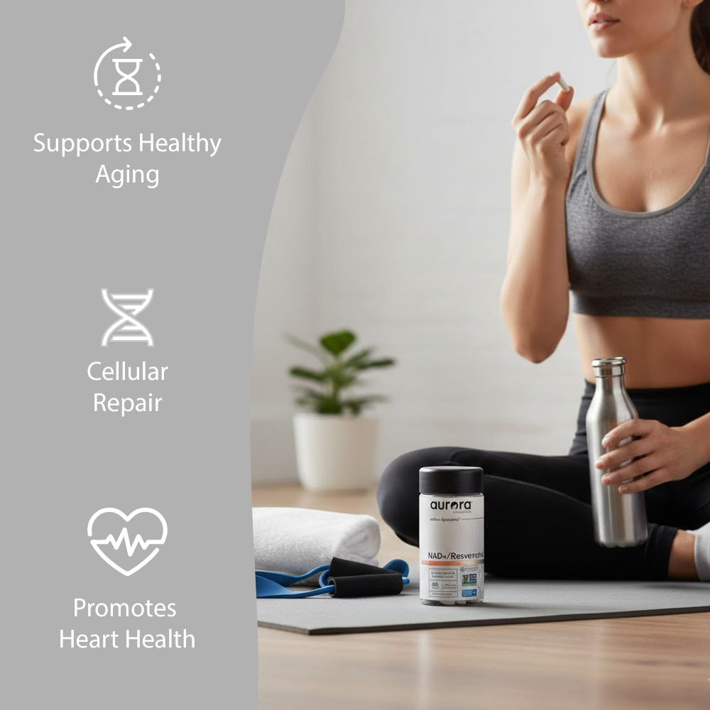 Aurora Nutrascience, НАД+ и ресвератрол, 60 капсул