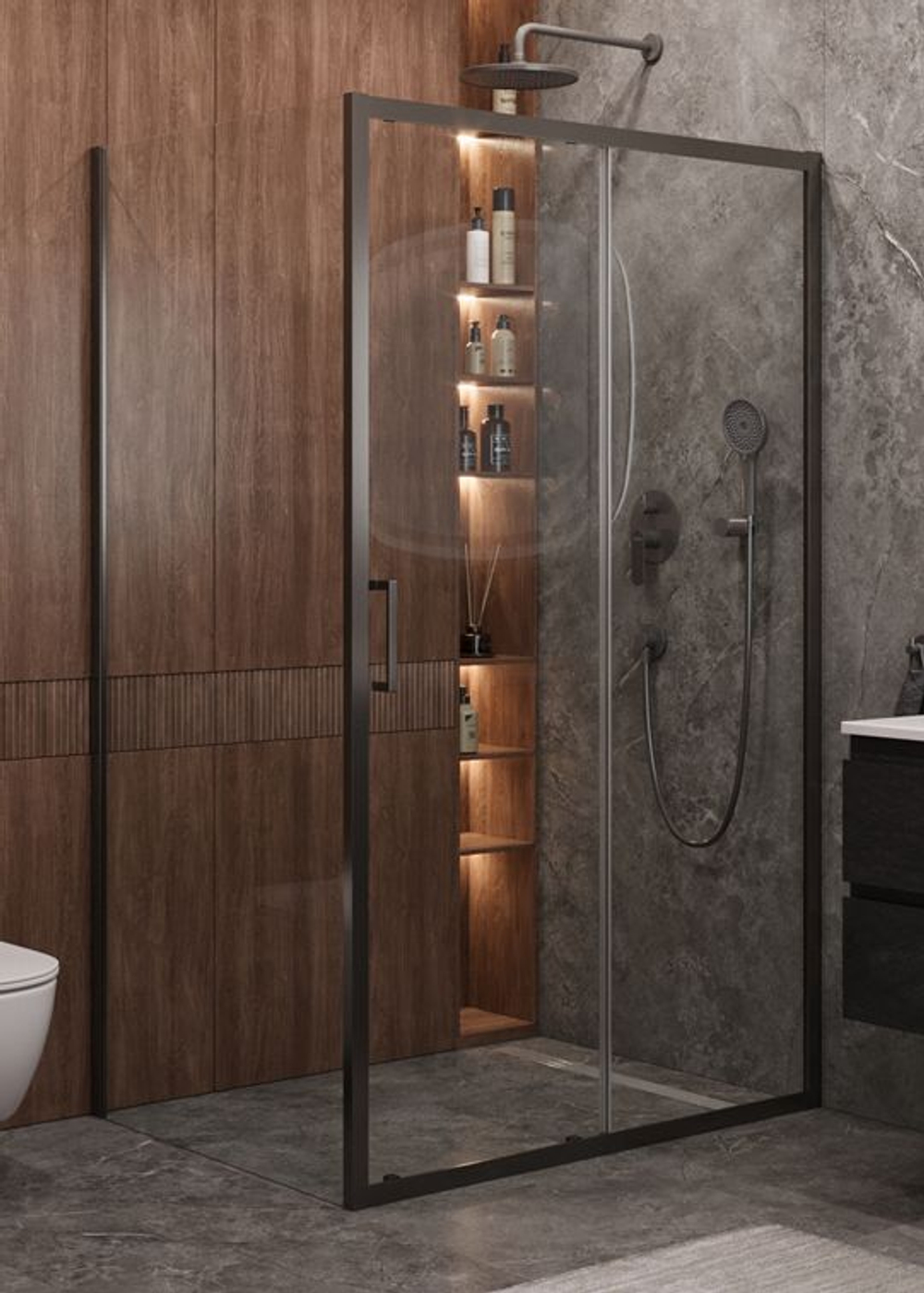 Душевой уголок Cezares MOLVENO-AH-11-140/90-C-GM-IV, 140х90х195, профиль оружейная сталь, прозрачное стекло