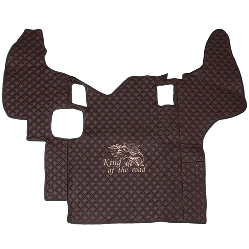 Ковры SCANIA 5 серии P (механика), (экокожа, коричневый, черный кант, бежевая вышивка)