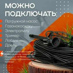 Удлинитель на рамке уличный силовой садовый ПВС 2х0.75 мм 30 метров, влагозащитный литой штепсель для газонокосилки и триммера. Строительный удлинитель 30 метров, 1 гнездо черный