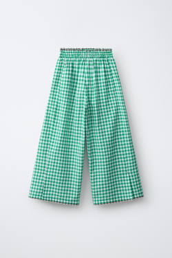 ZARA БРЮКИ WIDE LEG В КЛЕТКУ ВИШИ, БЕЛЫЙ/ЗЕЛЕНЫЙ