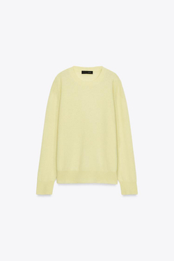 ZARA СВИТЕР ИЗ 100% ЭКСТРАМЯГКОЙ ШЕРСТИ, СВЕТЛО-ЖЕЛТЫЙ