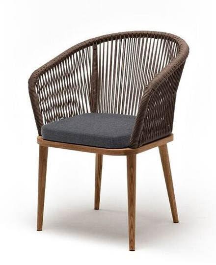 "Марсель" стул плетеный из роупа, основание дуб, роуп коричневый круглый, ткань темно-серая 027