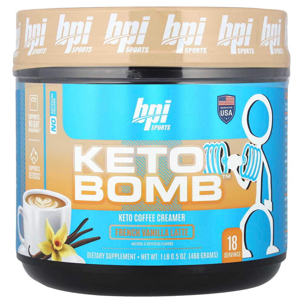 BPI Sports, Keto Bomb, кетогенные сливки для кофе, латте с французской ванилью, 468 г (1 фунт 0,5 унции)