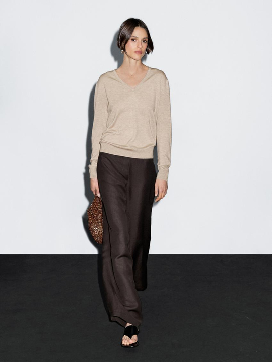 Massimo Dutti Свитер из смесовой шерсти с V-образным вырезом, норка