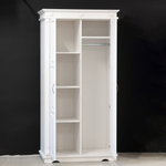 Шкаф для одежды распашной белый Харви двухдверный деревянный со штангой и полками, шкаф для вещей в прихожую и спальню с филенкой в викторианском стиле из массива сосны