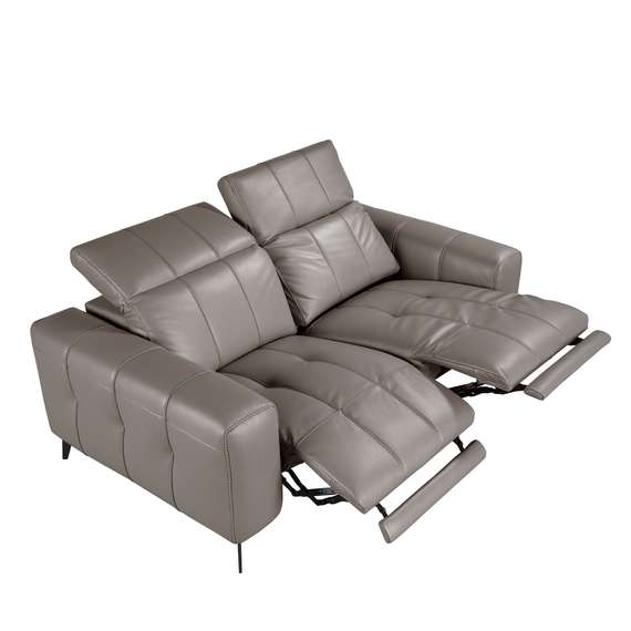 2-местный диван с реклайнером из серой кожи, модель 6209