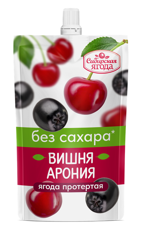 Вишня + Арония протертая БЕЗ Сахара / 250 г / дой-пак / Сибирская ягода