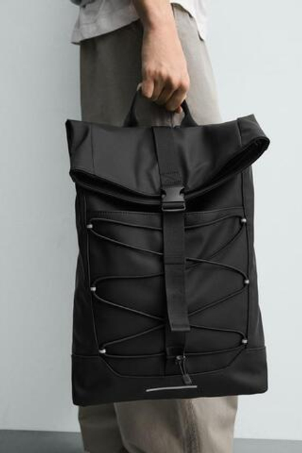 ZARA ПРОРЕЗИНЕННЫЙ РЮКЗАК ИЗ ВЫСОКОТЕХНОЛОГИЧНОЙ ТКАНИ, ЧЕРНЫЙ