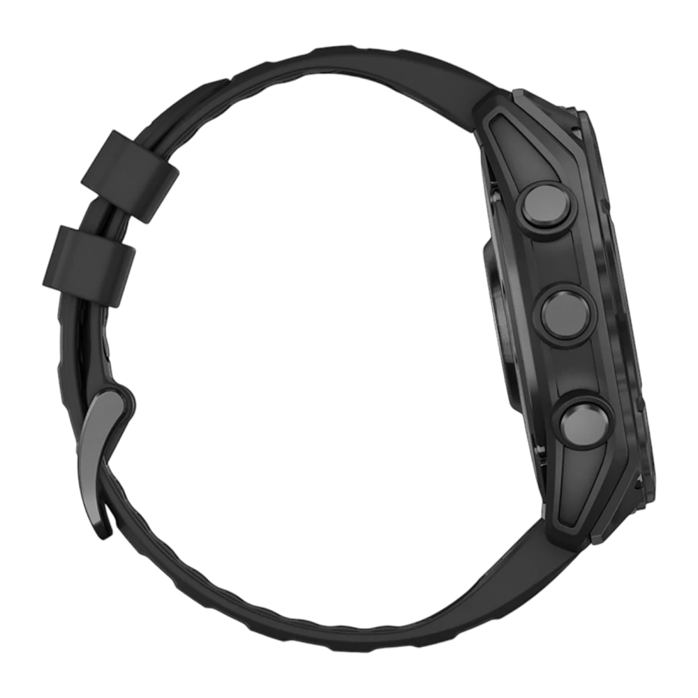 Спортивные часы Garmin fenix 8, 51 мм, AMOLED, сталь, чёрный силиконовый ремешок Сланцево-серый безель из нержавеющей стали, AMOLED-дисплей со стеклом Gorilla Glass. Ремешок с классической застёжкой — на запястье обхватом 127–210 мм