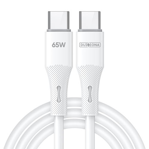 Кабель покрытый силиконом белого цвета 100см с разъемом Type C-Type C с быстрой зарядкой PD 65W от Duzzona, серия A11 Cable