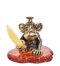 Народные промыслы AM-1147 Фигурка «Обезьяна с бананом Лилу» (латунь, янтарь)