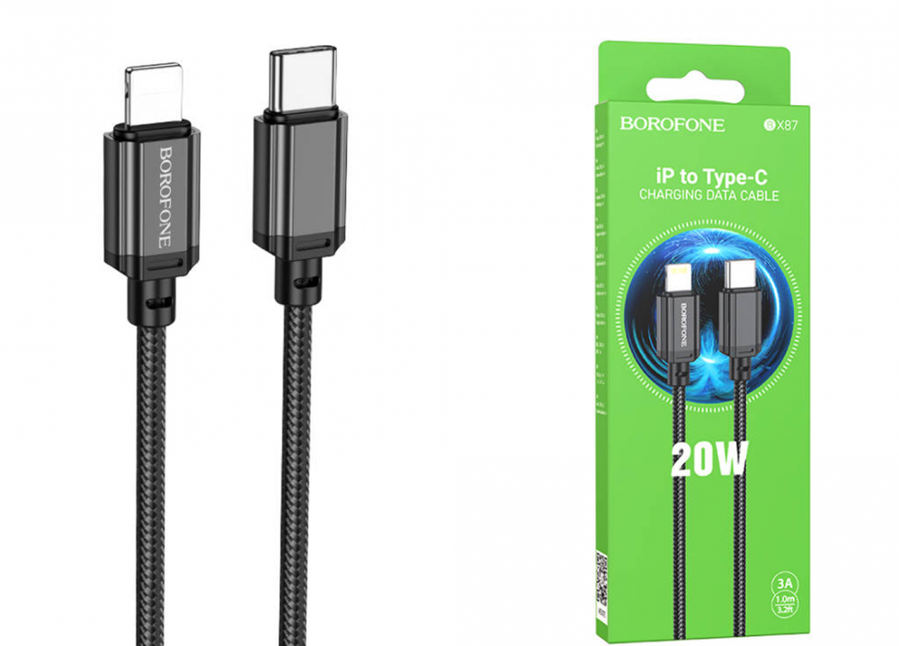 Кабель Borofone BX87 Type-C-Lightning PD20W 3А 1м Braided Black