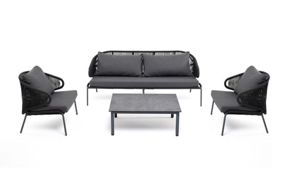 "Милан" лаунж-зона 5-местная плетеная из роупа (веревки), каркас алюминиевый серый, роуп темно-серый