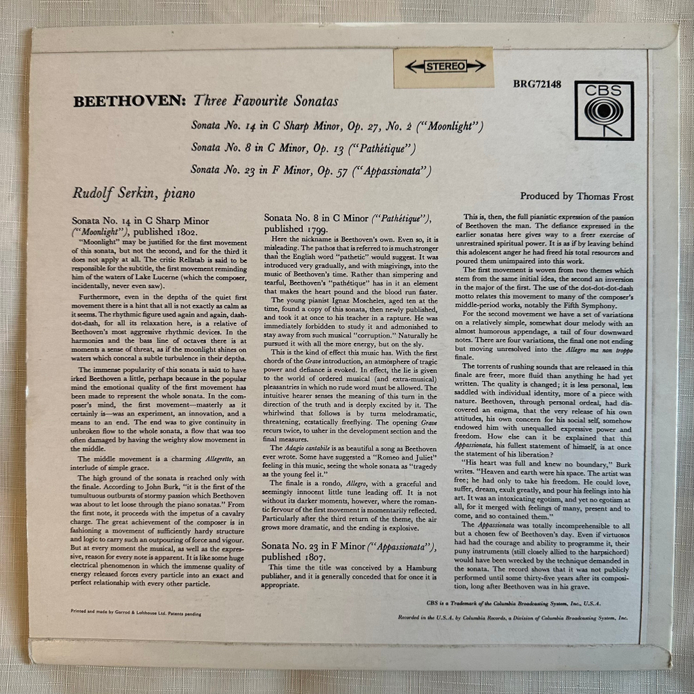 Серкин, Бетховен- Три любимые сонаты (Англия 1963г.)