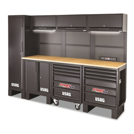 516 SA/C3 Верстак 2-х тумбовый со шкафом, 2-я верхними полкам и тележкой, USAG (Италия)
