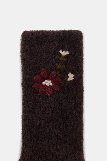 ZARA НОСКИ С ЦВЕТОЧНОЙ ВЫШИВКОЙ, КОРИЧНЕВЫЙ