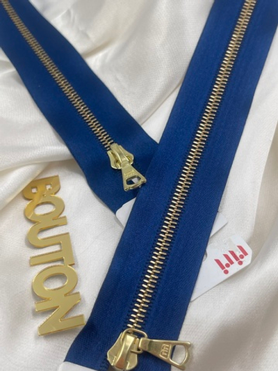 Молния Riri, на атласной тесьме, золотистая, 4мм, цвет 9603 синий