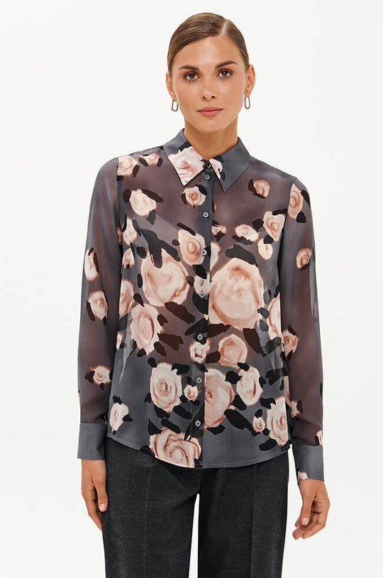 23075 Блузка женская (серо-розовый принт)