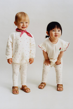 ZARA ЛЕГИНСЫ В РУБЧИК С ЦВЕТОЧНЫМ ПРИНТОМ, СВЕТЛЫЙ ЭКРЮ