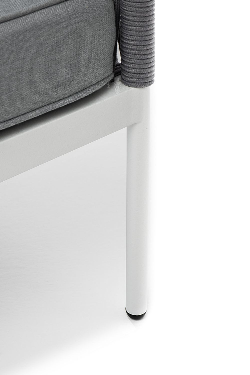 "Канны" левый модуль плетеный из роупа, каркас алюминий белый шагрень, роуп светло-серый круглый, ткань светло-серая