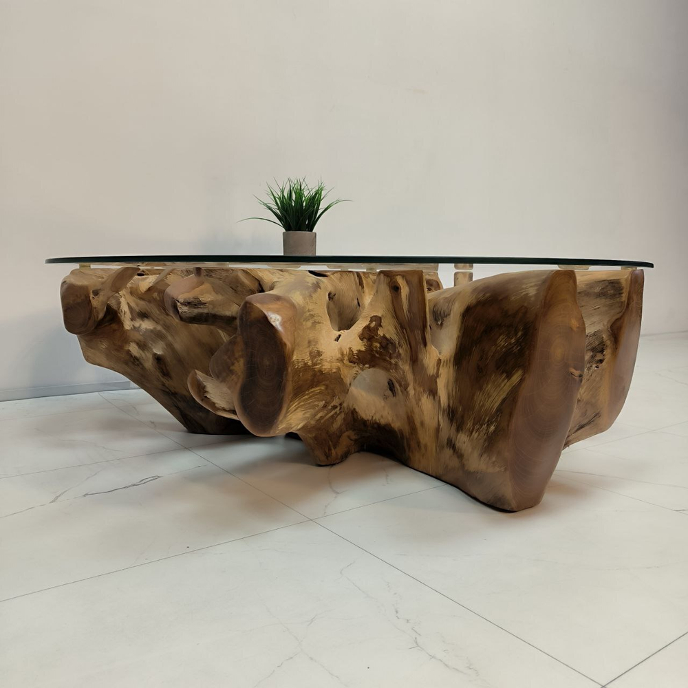 Консоль из корня тикового дерева 50099 Тамань со стеклом (100*100*30)