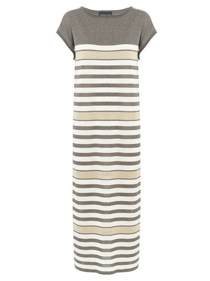 Женское платье в полоску молочно-коричневого цвета из вискозы - фото 1