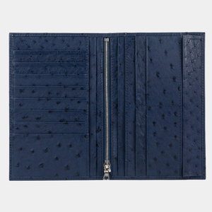 Кошелек мужской кожаный, страус синего цвета