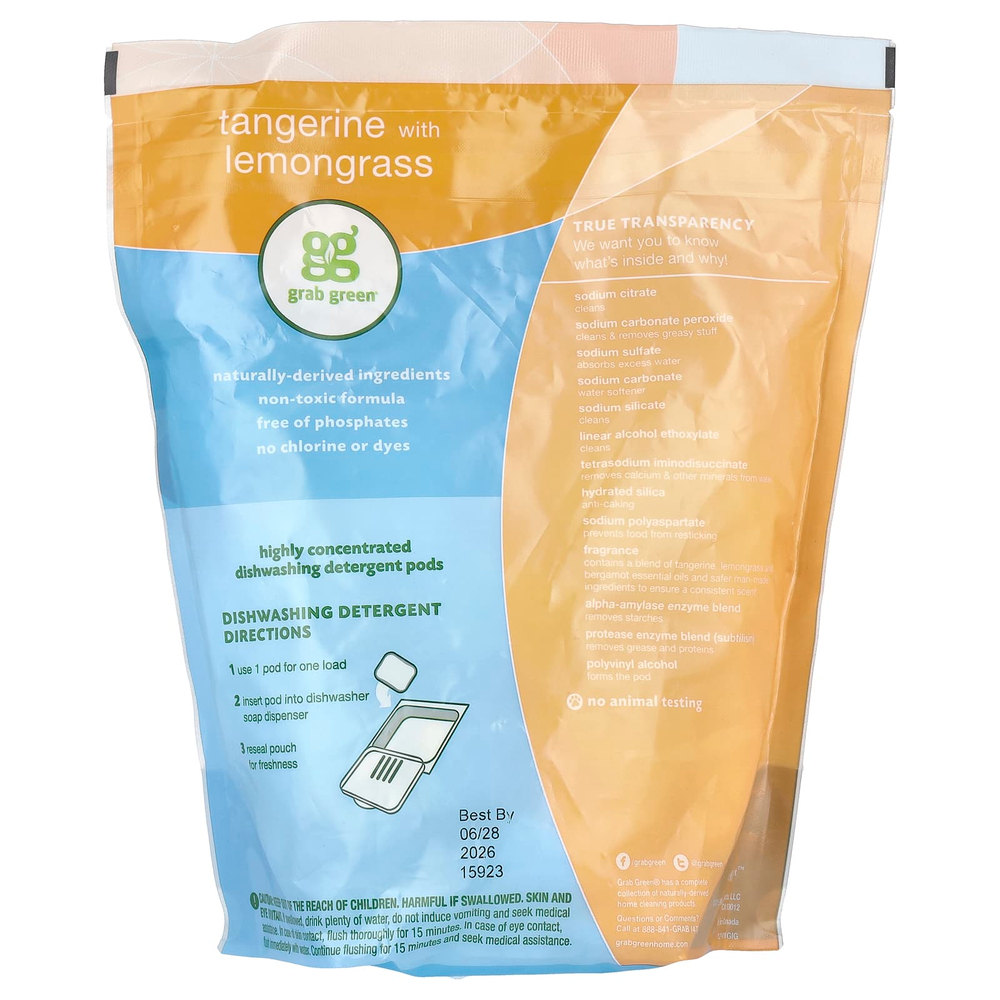 Grab Green, моющее средство для автоматических посудомоечных машин в таблетках, без запаха, 60 загрузок, 1080 г (2 фунта, 6 унций)