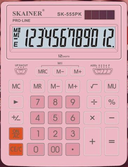 Калькулятор  12 разр. Skainer  настольный, дв., питание, розовый SK-555PK  (Casio GR-12)_СПЕЦ.ЦЕНА