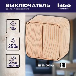 3-104-11 Intro Выключатель двойной, 10А-250В, IP20, ОУ, Polo, сосна