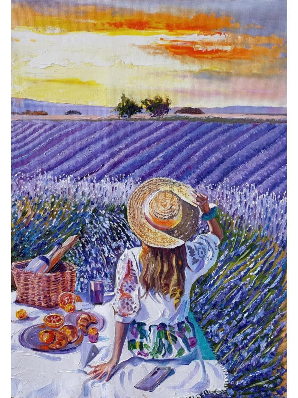 Алмазная мозаика 22х32см. "Лавандовый пикник" блест. с полн.заполнен.на подрам. (Арт. НД-0818)