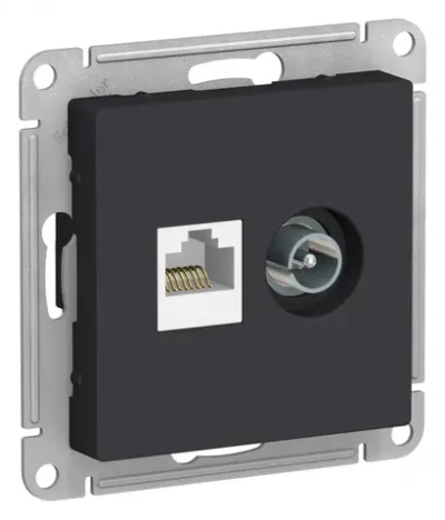 ATLASDESIGN РОЗЕТКА двойная ТВ + компьютерная RJ45 кат. 5e, механизм, КАРБОН