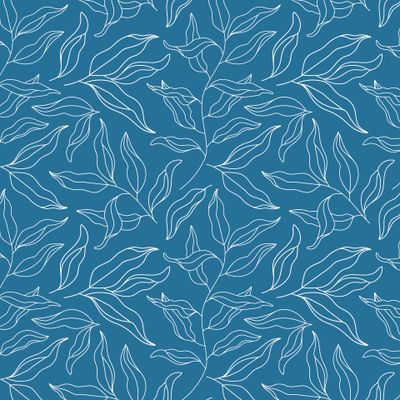 Белые ветки и листья на синем (контурный)