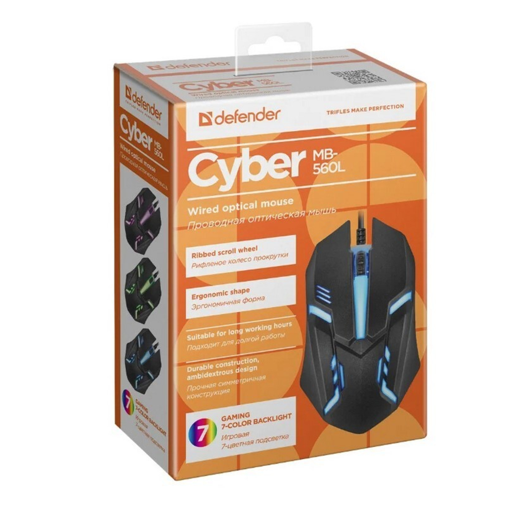 Оптическая мышь Defender Cyber MB-560L (черный) 7 цветов