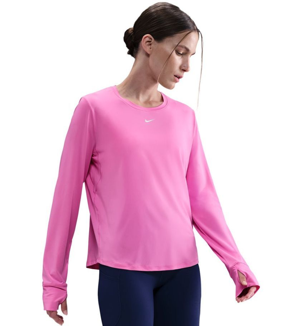 Женская теннисная футболка с длинным рукавом Nike One Classic Dri-FIT Long Sleeve - playful pink/white