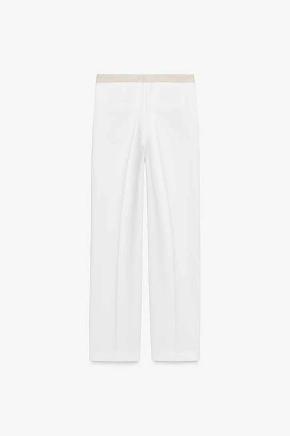 ZARA ПРЯМЫЕ БРЮКИ С КОМБИНИРОВАННЫМ ПОЯСОМ, ЖЕЛТОВАТО-БЕЛЫЙ