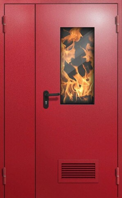 Полуторная противопожарная дверь с остеклением и вентиляцией - 1234