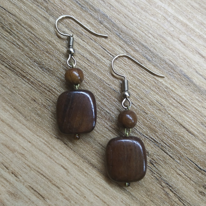 Серьги Камешек, дерево, цвет коричневый, 13x25 мм 315065