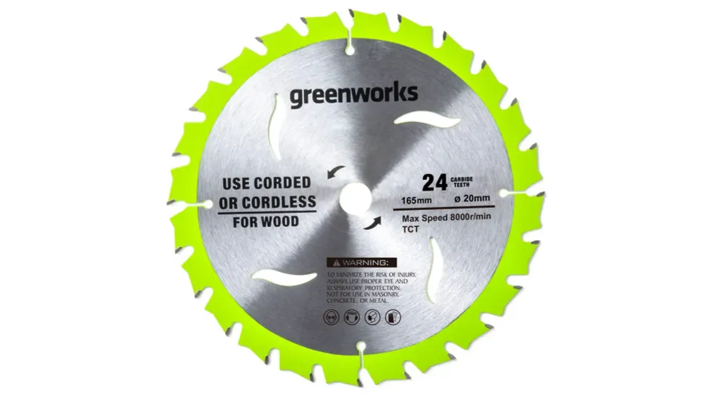 Диск пильный по дереву для циркулярной пилы Greenworks, Арт. 2955707, 165x1.6x20 мм, 24T