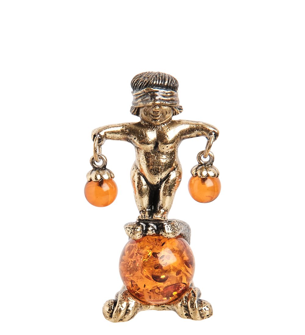 AM- 312 Фигурка «Знак зодиака - Весы» (латунь, янтарь)